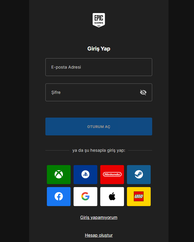 epic games giris